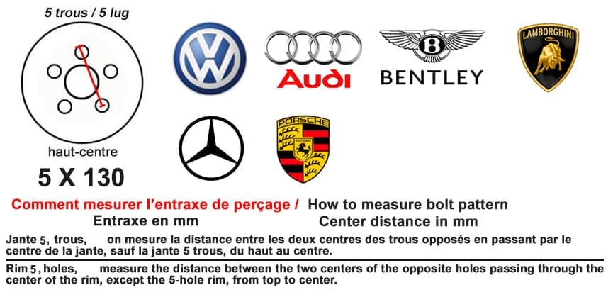 Entraxe mercedes Porsche Audi Bentley Entraxe 5 x 130 Wolkswagen Audi bentley Mercedes Porsche