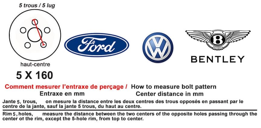 Entraxe Bentley Wolkswagen Ford Entraxe 5 x 160 Ford Wolkwagen Bentley